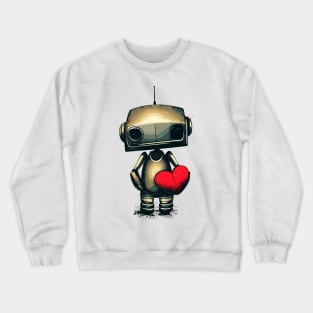 Cute sad robot with red heart Crewneck Sweatshirt